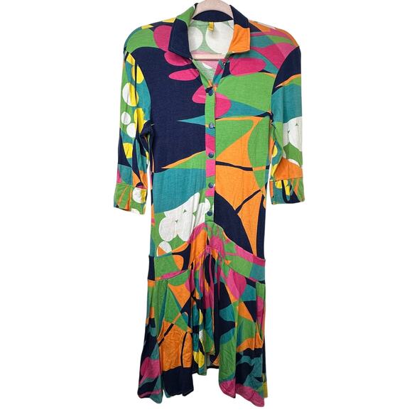 Md Farm Rio Dress Colorful Abstract Drop Waist Tropical Artsy Maximalist *Flawed - Picture 1 of 11